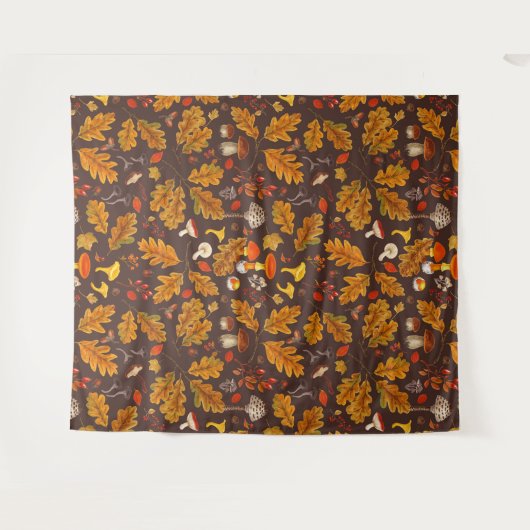 Waldpilze und Herbstflora in Braun Wandteppich (Vorderseite (Horizontal))