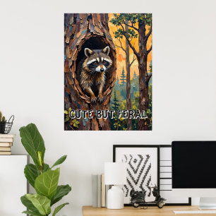 Waldportrait: Raccoon im Vogelnest Poster
