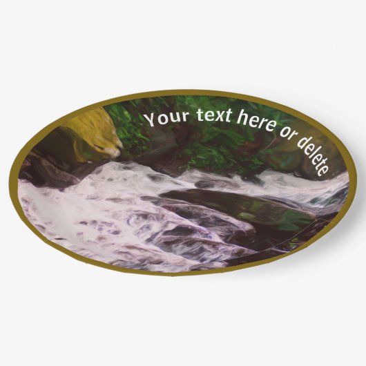 Waldrand Wasserfall Natur Kunst, Personalisiertes Pappteller (Schrägansicht)