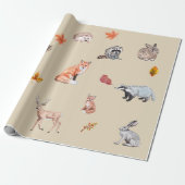 Waldrand Wasserfarbe Tierwald Fox Hirsche Kaninche Geschenkpapier (Ungerollt)