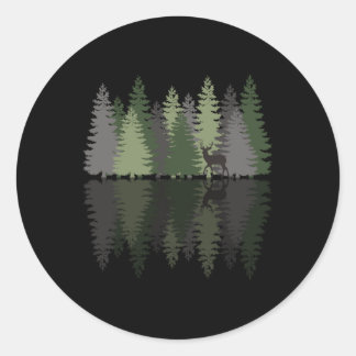 Waldreflektion Natur Bäume Wälder Hirsche im Freie Runder Aufkleber
