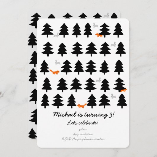 Waldreihen auf weißem Grund Einladung (Vorne/Hinten)