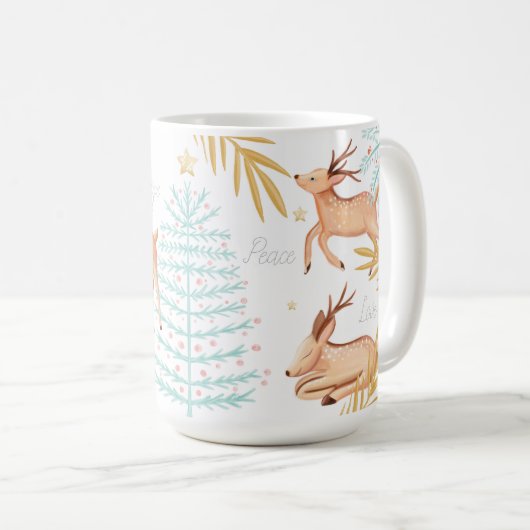 Waldreindeer & Weihnachtsbaumszene Kaffeetasse (VorderseiteRechts)