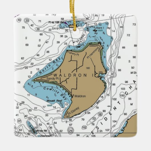 Waldron Island Nautical Chart Keramikornament (Vorderseite)