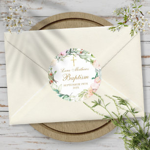 Waldrosen-Girlande Taufe Namensgebung Runder Aufkleber