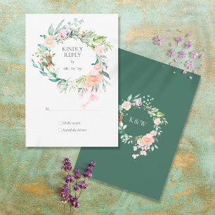 Waldrosen-Grün-Gewinde Blumige RSVP Karte