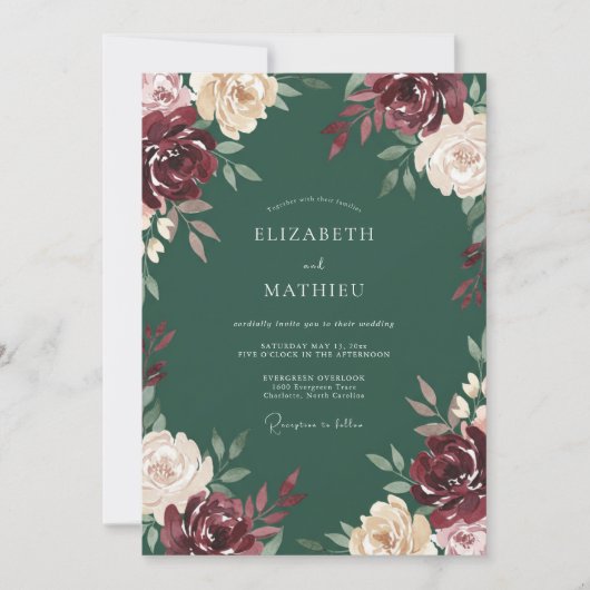 Waldrote Hochzeitsblüte Einladung (Vorderseite)