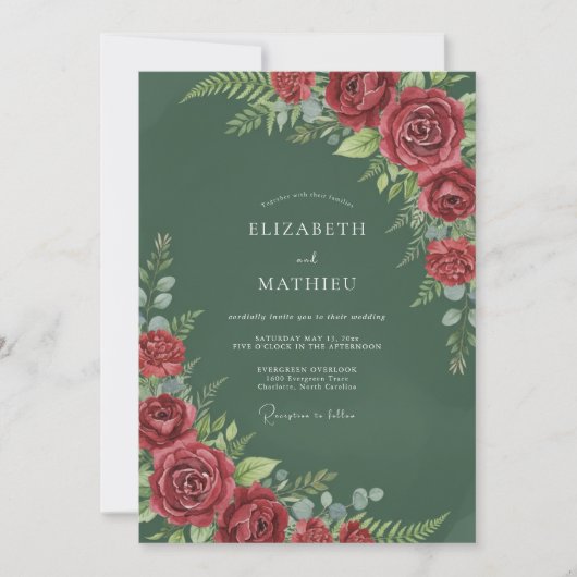 Waldrote-Petal-Hochzeit Einladung (Vorderseite)