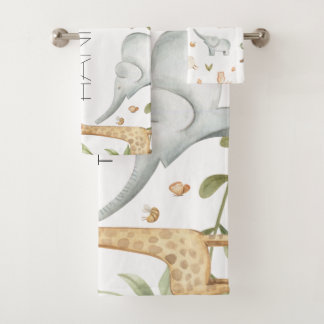 Waldsafari-Tiere personalisiertes Handtuchfleisch  Badhandtuch Set