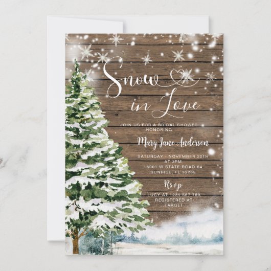Waldschnee in der Liebe Winter Evergreen Brautpart Einladung (Vorderseite)