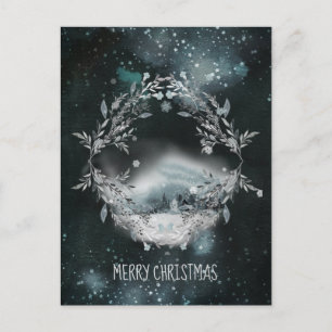 Waldschneefall im stillen nächtlichen Weihnachtsle Feiertagspostkarte