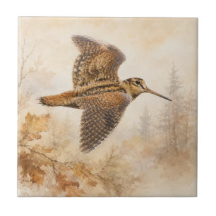 Waldschnepfe im Flug, Herbstwald-Naturkunst Fliese