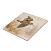 Waldschnepfe im Flug, Herbstwald-Naturkunst Fliese (Seite)