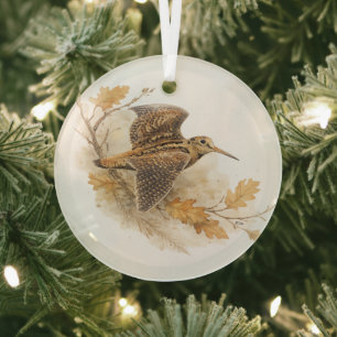 Waldschnepfe im Flug, Herbstwald Naturkunst Ornament Aus Glas