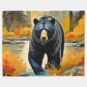 Waldschwarzer Bär Herbst Fleecedecke (Vorderseite (Horizontal))
