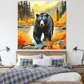 Waldschwarzer Bär Herbst Leinwanddruck (Insitu (Schlafzimmer))