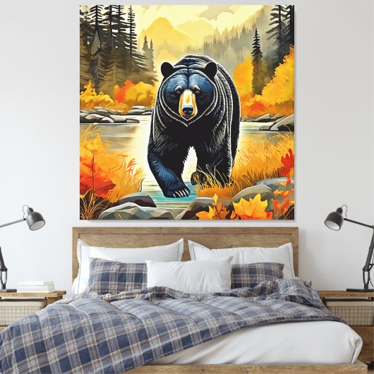 Waldschwarzer Bär Herbst Leinwanddruck (Insitu (Schlafzimmer))