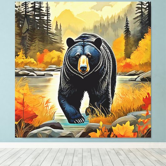 Waldschwarzer Bär Herbst Leinwanddruck (Insitu (Holzboden))