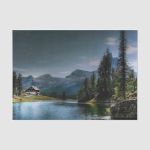 Waldsee mit Haus und Himmel Seidenpapier