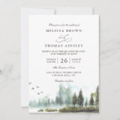 Waldsee-Wald-Wasserfarben-QR-Code-Hochzeit Einladung (Vorderseite)