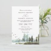 Waldsee-Wald-Wasserfarben-QR-Code-Hochzeit Einladung (Stehend Vorderseite)