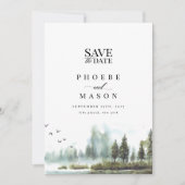 Waldsee Waldland Hochzeitssemble Foto Save the Dat Einladung (Vorderseite)