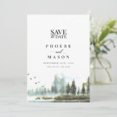 Waldsee Waldland Hochzeitssemble Foto Save the Dat Einladung (Stehend Vorderseite)