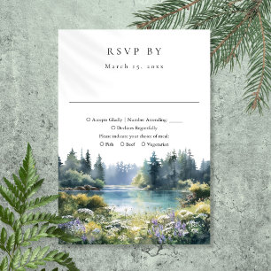 Waldsee-Wildblumen-Blumen-Hochzeit RSVP Karte