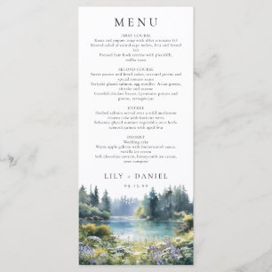 Waldsee-Wildblumen-Hochzeit Menükarte