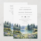 Waldsee-Wildblumen Hochzeit mit QR-Code Einladung (Vorne/Hinten)