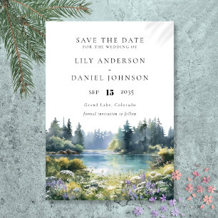 Waldsee-Wildblumen Hochzeit Save The Date