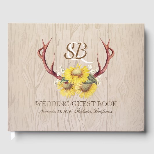 Waldsonnenblumen Hirschgewächse Rustikales Land Gästebuch (Vorderseite)