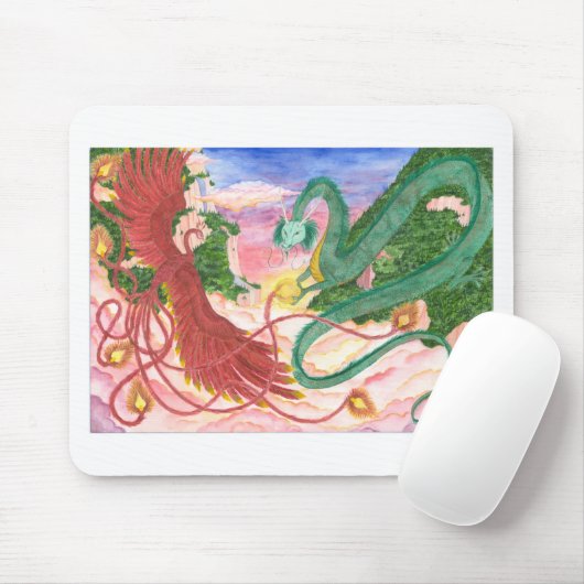 Waldsonnenuntergang-Drache und Phoenix Mousepad (Mit Mouse)