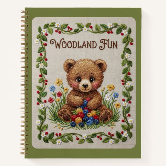 Waldspaß Stickermotiv Bär & Beeren Journal Notizblock (Vorderseite)