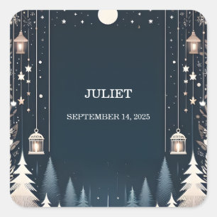 Waldsterne Schnee Hell Winter Brautparty Quadratischer Aufkleber