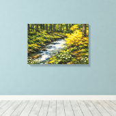 Waldstrom mit gelben Wildblumen Leinwanddruck (Insitu (Holzboden))
