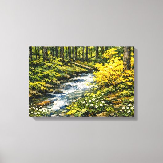Waldstrom mit gelben Wildblumen Leinwanddruck (Vorderseite)