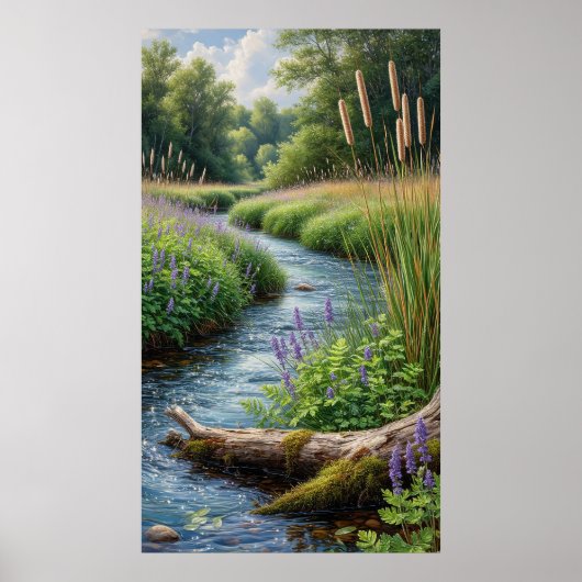 Waldstrom mit violetten Lupinen Poster (Vorne)