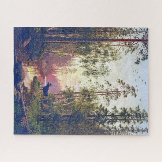 Waldszene mit Bull- und Kuhmoose Carl Bøgh Puzzle (Horizontal)