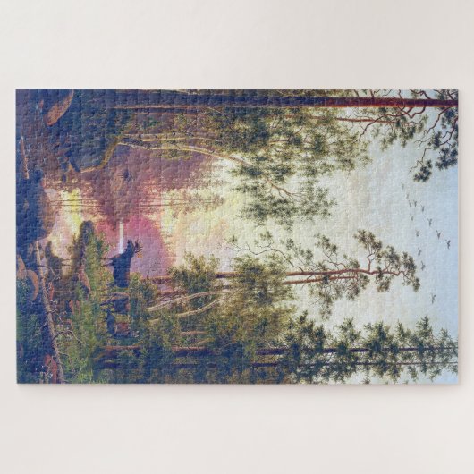 Waldszene mit Bull- und Kuhmoose Carl Bøgh Puzzle (Horizontal)