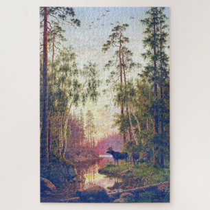 Waldszene mit Bullen und Kuh Elch Carl Bøgh  Puzzle