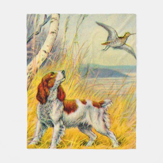 Waldszene mit Hund und Vogel Fleecedecke (Vorderseite)