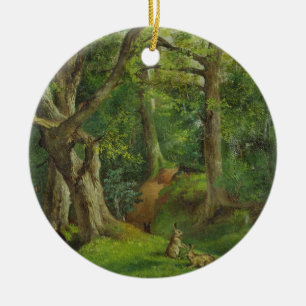 Waldszene mit Kaninchen, 1862 (Öl auf Leinwand) Keramikornament