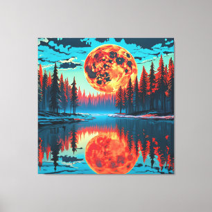 Waldszene mit surrealer Mondspiegelung Leinwanddruck