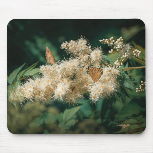 Waldthema mit blühender Blume und Schmetterlingen Mousepad (Vorne)