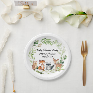 Waldtier Baby Shower Design Pappteller