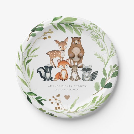 Waldtier-Babyshower-Papierteller Pappteller (Vorderseite)