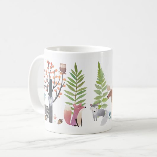 Waldtier-Baum-Vogel-Grün-WaldTassen Kaffeetasse (Vorderseite Links)