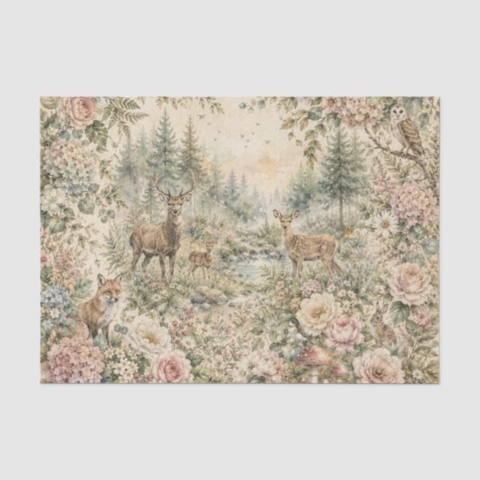 Waldtier Blumen Cottagecore Botanik Seidenpapier (Vorderseite)