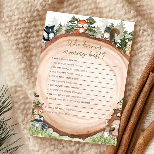Waldtier, das Mami am besten kennt Spiel (Boy Woodland Animals Baby Shower Who Knows Mommy Best Game)